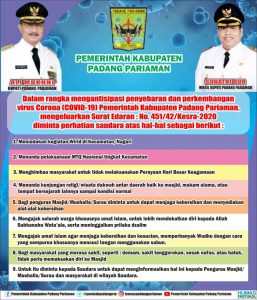 Demi Keselamatan Warga, Padangpariaman Himbau Tunda Kegiatan Keagamaan