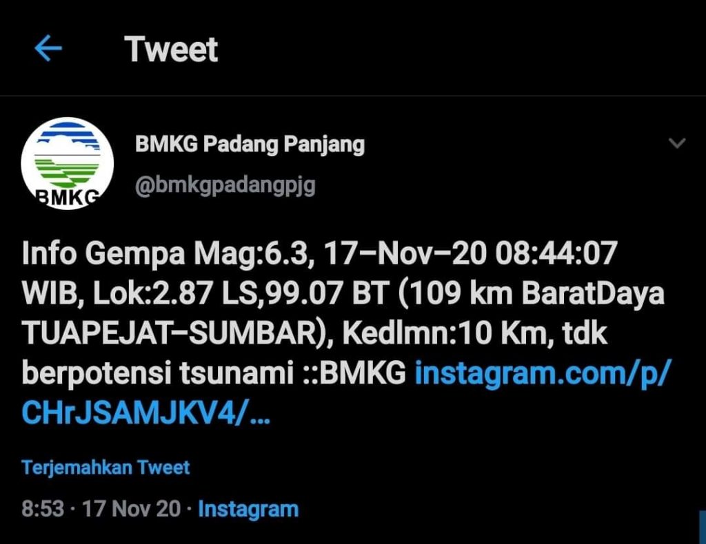 Gempa Guncang Kepulauan Mentawai