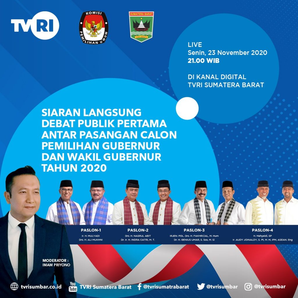 Malam ini Debat Pertama Pilgub Sumbar, Paslon Dilarang Bawa Pendukung