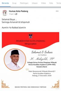 Humas Pemko Padang Ucapkan Selamat kepada Mahyeldi Jadi Ketua PKS Sumbar, Netizen Ribut